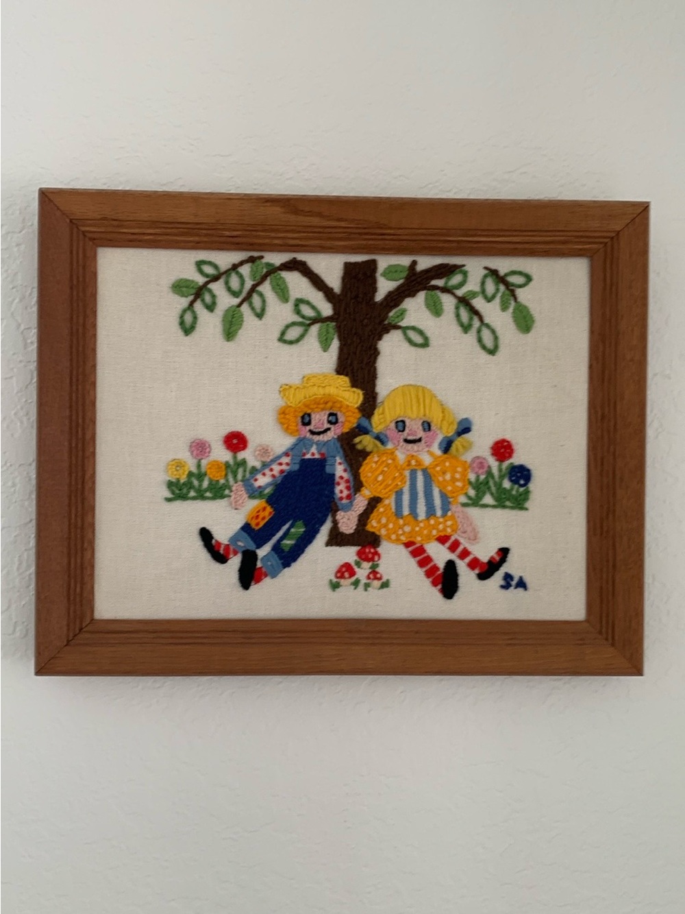 Framed Canvas Back with Stenciled Markings - Blue on Brown